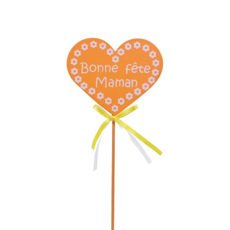 Pics bois coeur "bonne fête maman" multicoloris 8 cm