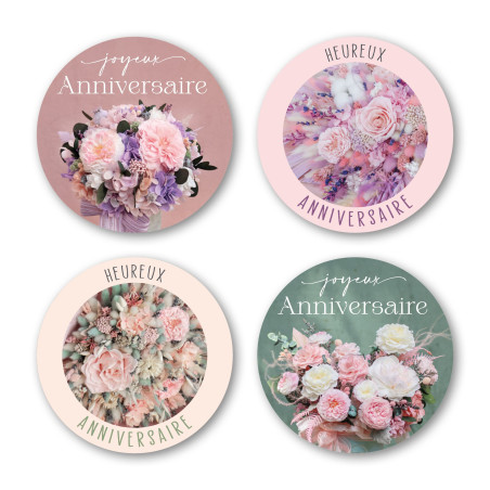 Etiquettes adhésives joyeux anniversaire fleurs grossiste