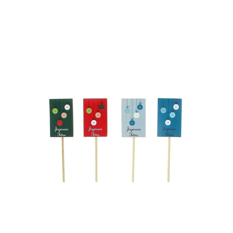 Paquet de 12 pics "joyeuses fêtes" - Boutons - Accessoires - Grossiste