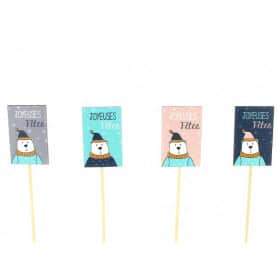 Paquet de 12 pics "ourson" (assortiment 4 couleurs) - Bear - Accessoires - Grossiste