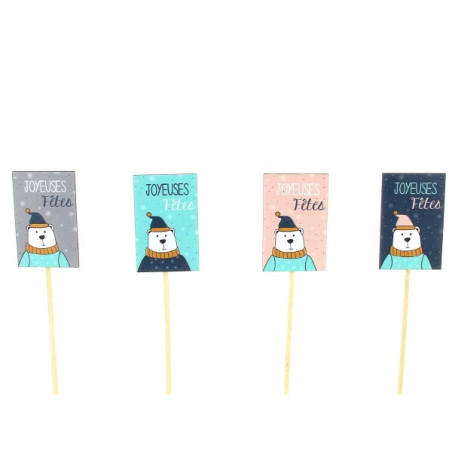 Paquet de 12 pics "ourson" (assortiment 4 couleurs) - Bear - Accessoires - Grossiste