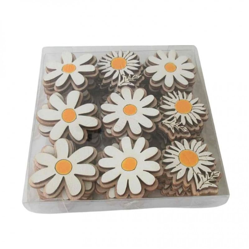 Boite de 36 pâquerettes en bois décoration grossiste fleuriste Boite de 36 pâquerettes en bois décoration grossiste fleuriste