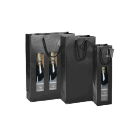 Sac kraft noir à fenêtre pour 3 bouteilles - Tanin - Transport - Grossiste