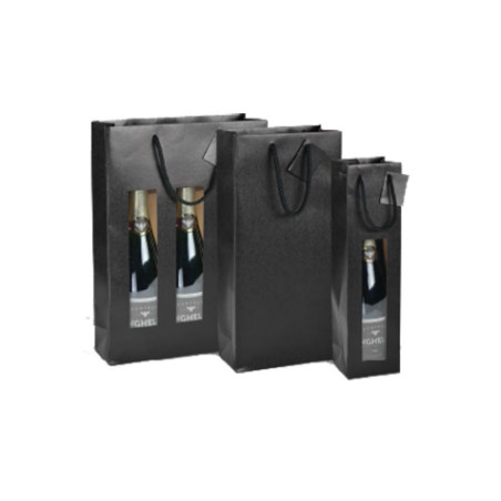 Sac kraft noir à fenêtre pour 3 bouteilles - Tanin - Transport - Grossiste