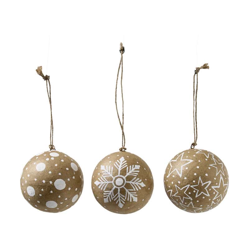 Paquet de 3 boules or en papier maché (assortiment) - Liao - Décoration - Grossiste Paquet de 3 boules or en papier maché (assortiment) - Liao - Décoration - Grossiste