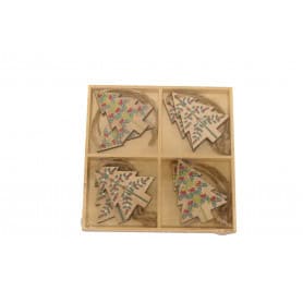 Coffret de 24 suspensions sapin en bois (assortiment) - Bharani - Décoration - Grossiste