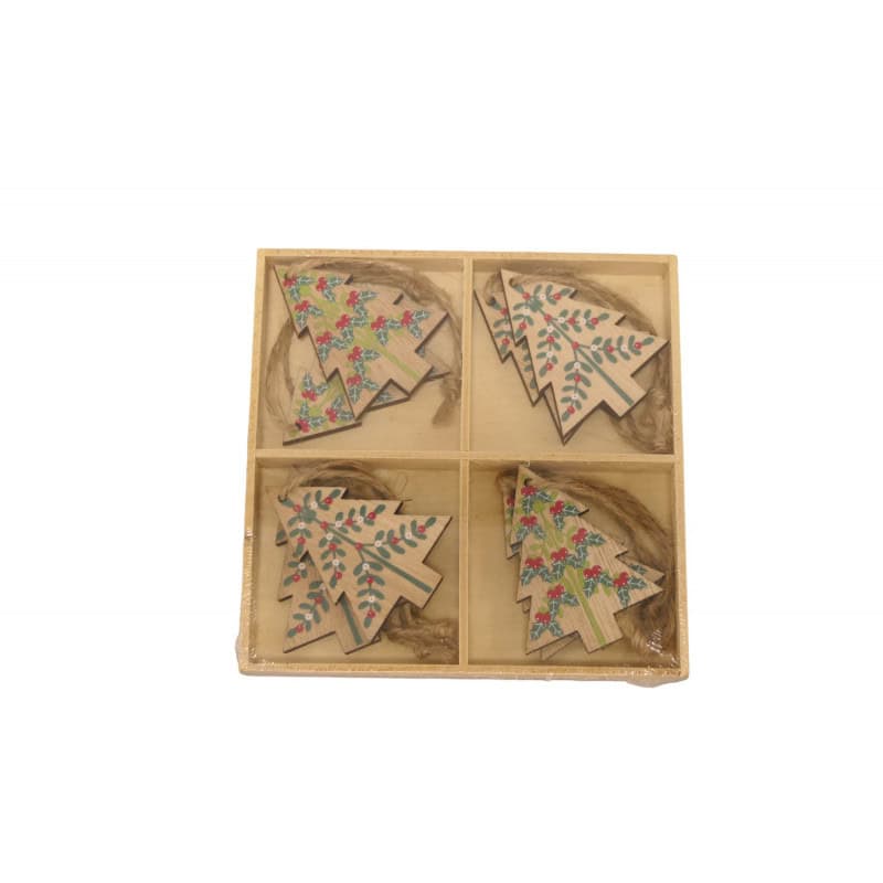 Coffret de 24 suspensions sapin en bois (assortiment) - Bharani - Décoration - Grossiste