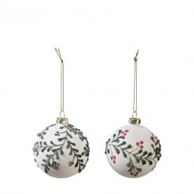 Boite de 6 boules en verre feuillage - Branche de gui - Décoration - Grossiste