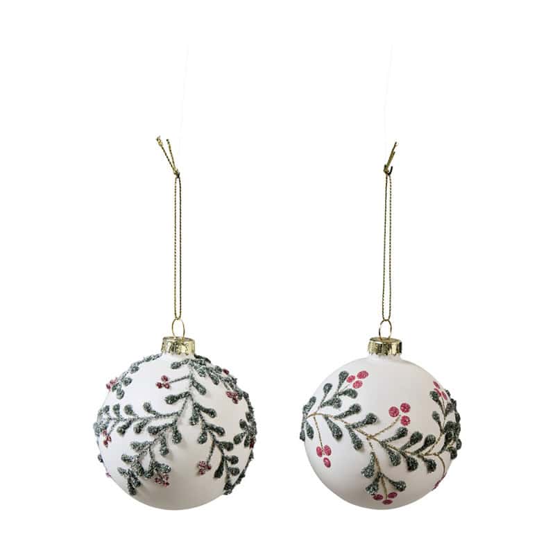 Boite de 6 boules en verre feuillage - Branche de gui - Décoration - Grossiste Boite de 6 boules en verre feuillage - Branche de gui - Décoration - Grossiste