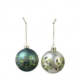 Boite de 6 boules en verre feuillage (assortiment) - Branchage - Décoration - Grossiste