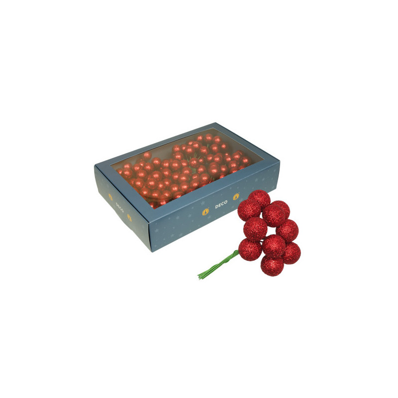 Boite de 24 boules paillettes sur pics décoration noël grossiste
