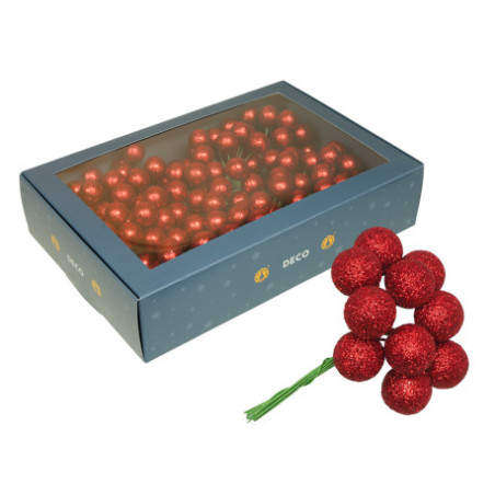 Boite de 24 boules paillettes sur pics décoration noël grossiste