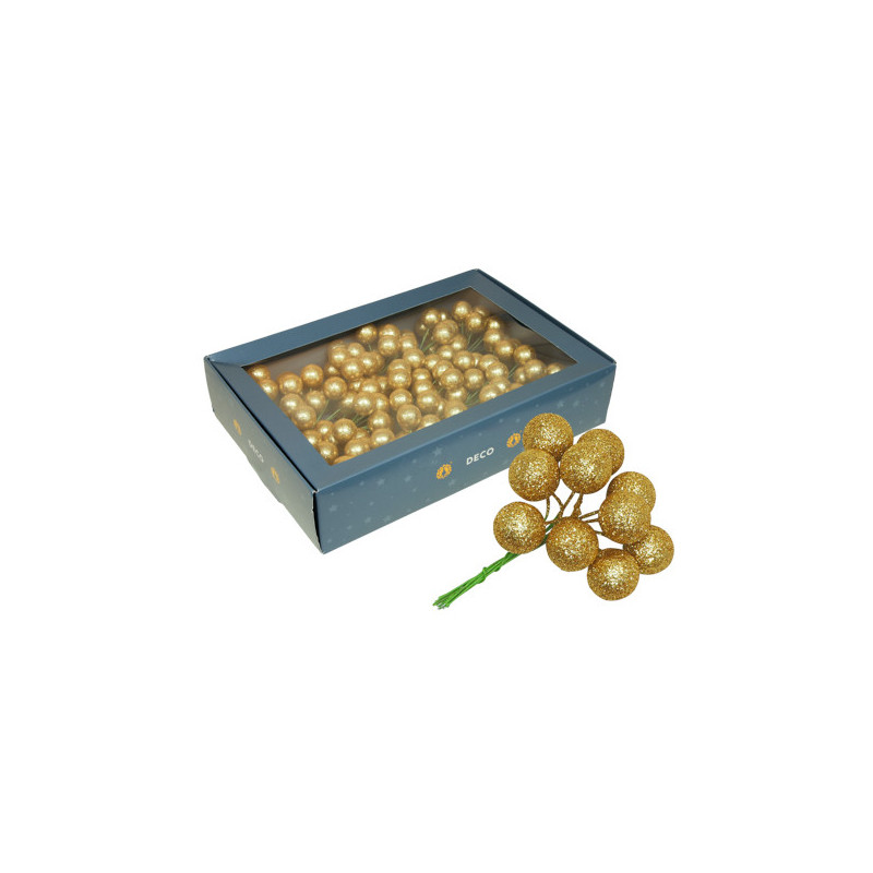 Boite de 24 boules paillettes sur pics décoration noël grossiste