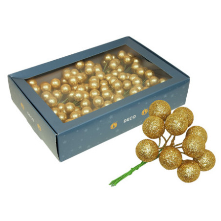 Boite de 24 boules paillettes sur pics décoration noël grossiste