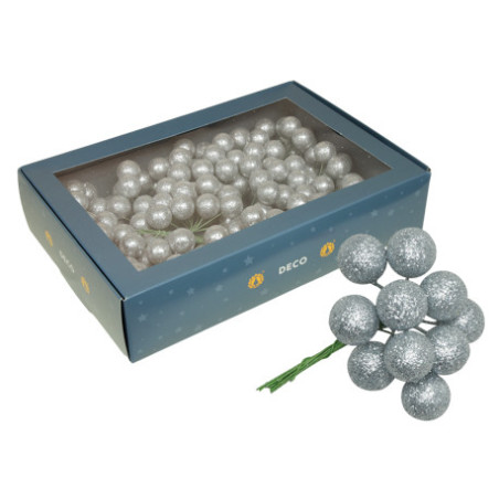 Boite de 24 boules paillettes sur pics décoration noël grossiste