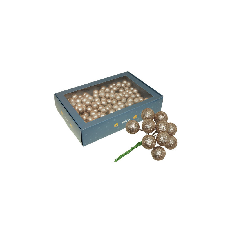 Boite de 24 boules paillettes sur pics décoration noël grossiste