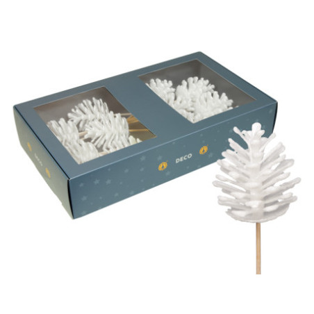 Boite de 12 pommes de pin sur pics décoration noël grossiste