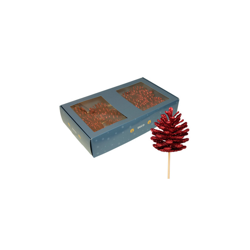 Boite de 12 pommes de pin sur pics décoration noël grossiste