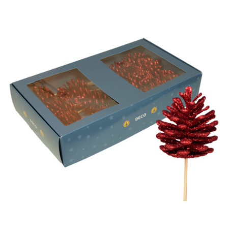 Boite de 12 pommes de pin sur pics décoration noël grossiste