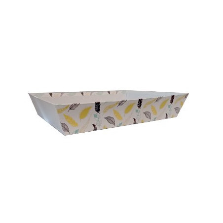 Barquette en kraft décoré 2 tailles - Plumes -Emballage - Panier garnis