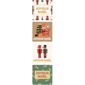 Rouleau de 500 étiquettes carrées "joyeuses fêtes" - Louison - Emballages - Grossiste