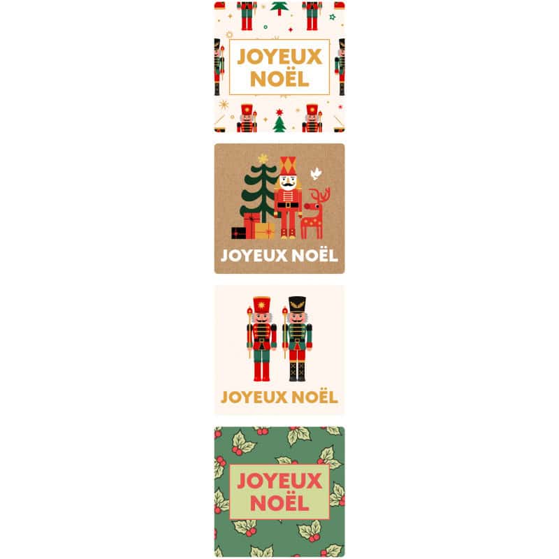 Rouleau de 500 étiquettes carrées "joyeuses fêtes" - Louison - Emballages - Grossiste Rouleau de 500 étiquettes carrées "joyeuses fêtes" - Louison - Emballages - Grossiste
