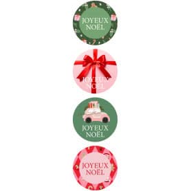 Rouleau de 500 étiquettes rondes "joyeux Noël" - Réveillon - Emballage - Grossiste