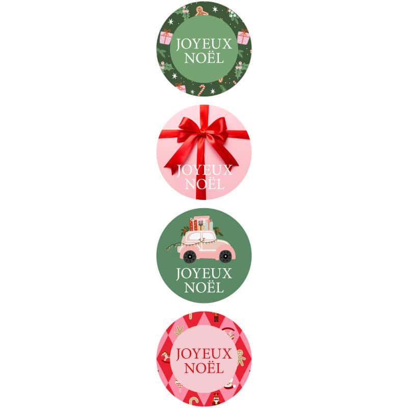 Rouleau de 500 étiquettes rondes "joyeux Noël" - Réveillon - Emballage - Grossiste