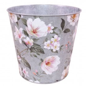 Cache-pot en zinc motif floral 3 tailles - Jardinelle - Contenant - Grossiste