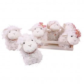 Ensemble de 6 peluches mouton dans une cagette bois - Sheep - Grossiste