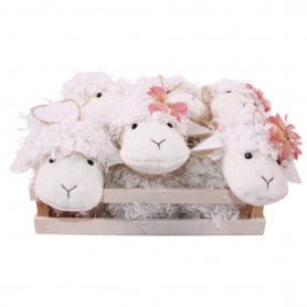 Ensemble de 6 peluches mouton dans une cagette bois - Sheep - Grossiste
