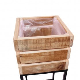 Cache-pot bois sur pied métal 2 tailles - Foliage - Grossiste