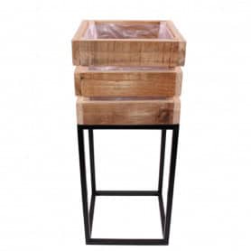 Cache-pot bois sur pied métal 2 tailles - Foliage - Grossiste