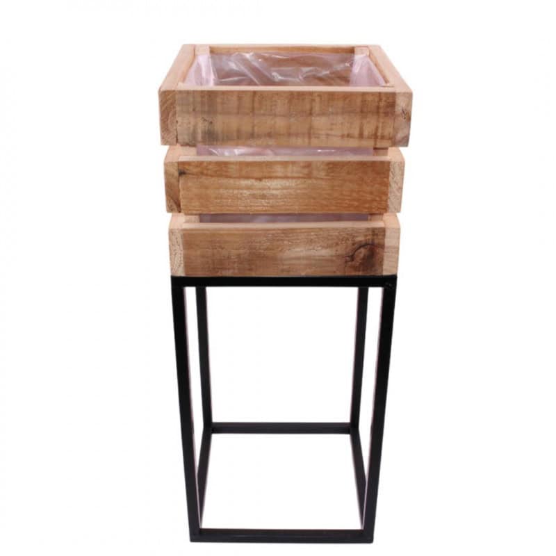 Cache-pot bois sur pied métal 2 tailles - Foliage - Grossiste
