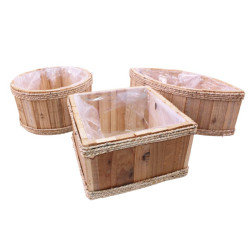Cache-pot en bois et corde 3 formes - Aube - Contenant - Grossiste
