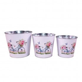 Cache-pot en zinc avec motif Vélo - Contenants - Grossiste fleuriste