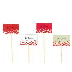 Paquet de 12 piques "je t'aime" (assortiment 4 couleurs) - Loveur - Fournitures fleuristes