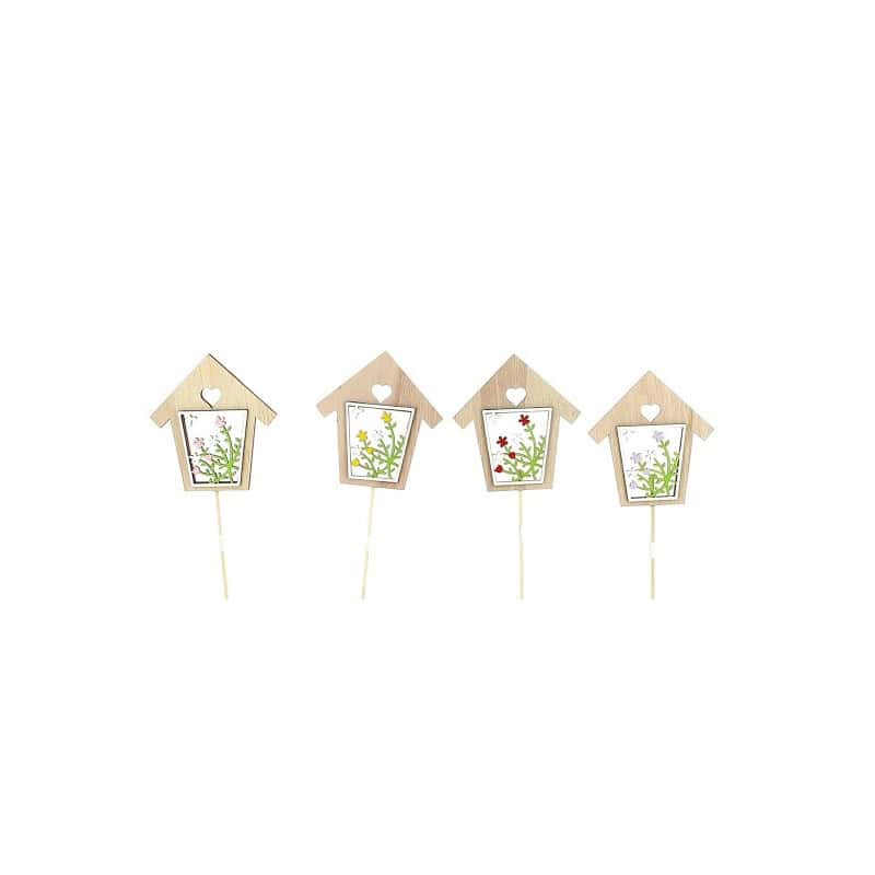 Paquet de 12 piques (assortiment 4 modèles) - Maisonette - Fournitures fleuristes