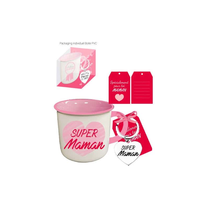 Mug avec porte clé - Super maman - Décoration - Cadeaux - Grossiste Mug avec porte clé - Super maman - Décoration - Cadeaux - Grossiste