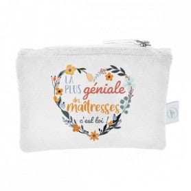 Pochette "maitresse géniale" - Floral - Cadeaux - Grossiste