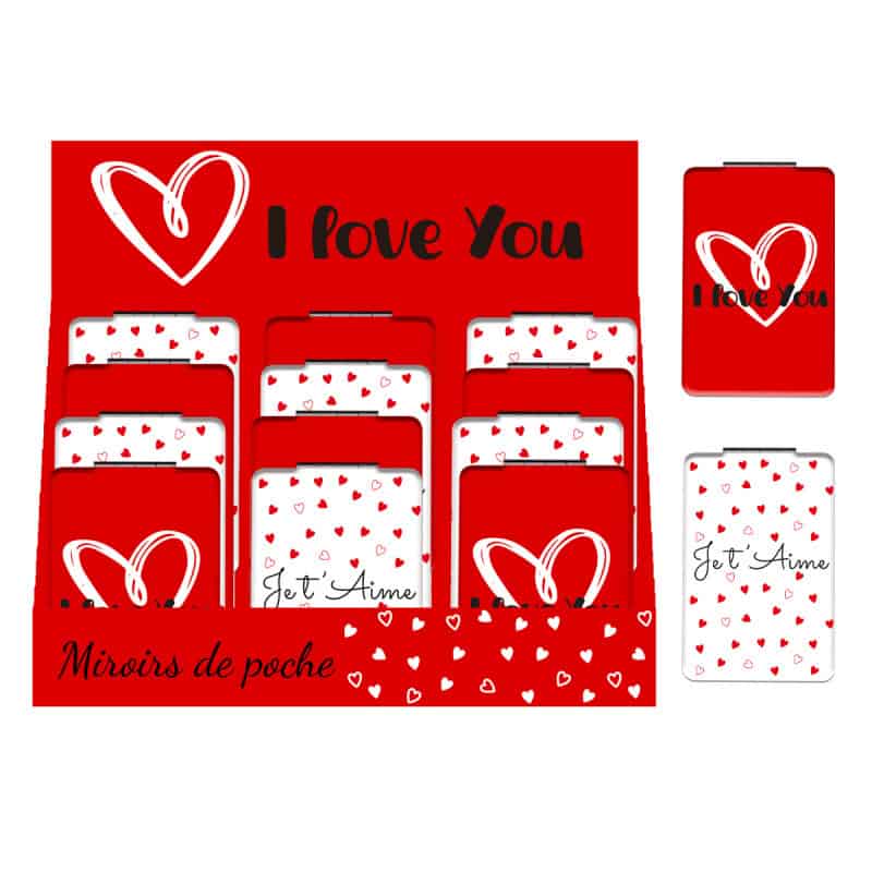 Ensemble de 12 miroirs "je t'aime" (assortiment 2 modèles) - Ily - Cadeau grossiste Ensemble de 12 miroirs "je t'aime" (assortiment 2 modèles) - Ily - Cadeau grossiste