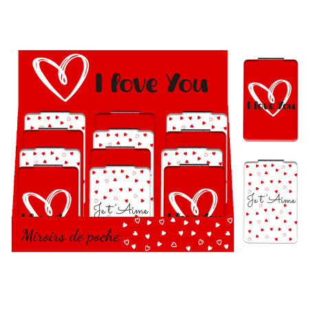 Ensemble de 12 miroirs "je t'aime" (assortiment 2 modèles) - Ily - Cadeau grossiste