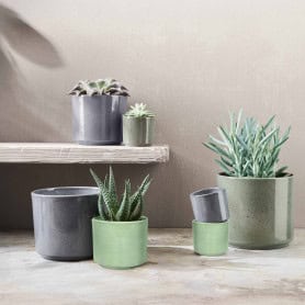 Cache-pot cylindre gris effet émaillé plusieurs tailles - Canberra - Contenants - Grossiste fleuriste