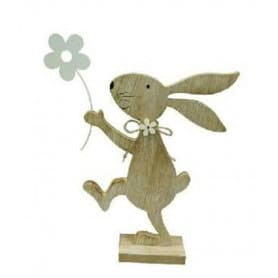 Lapin en bois avec sa fleur 2 tailles - Alvin - Grossiste décoration