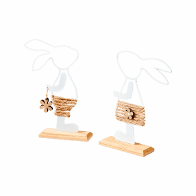 Ensemble de 2 lapins en bois et métal - Oréo - Grossiste décoration
