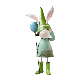 Lapin en métal vert et blanc 2 modèles - Frisbee - Grossiste decoration