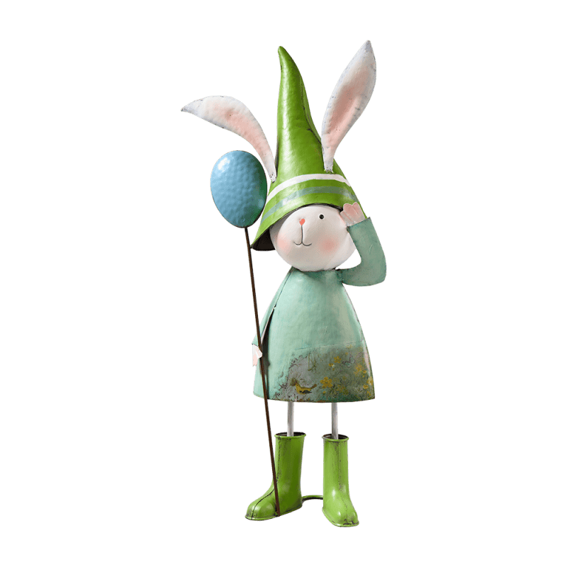Lapin en métal vert et blanc 2 modèles - Frisbee - Grossiste decoration Lapin en métal vert et blanc 2 modèles - Frisbee - Grossiste decoration