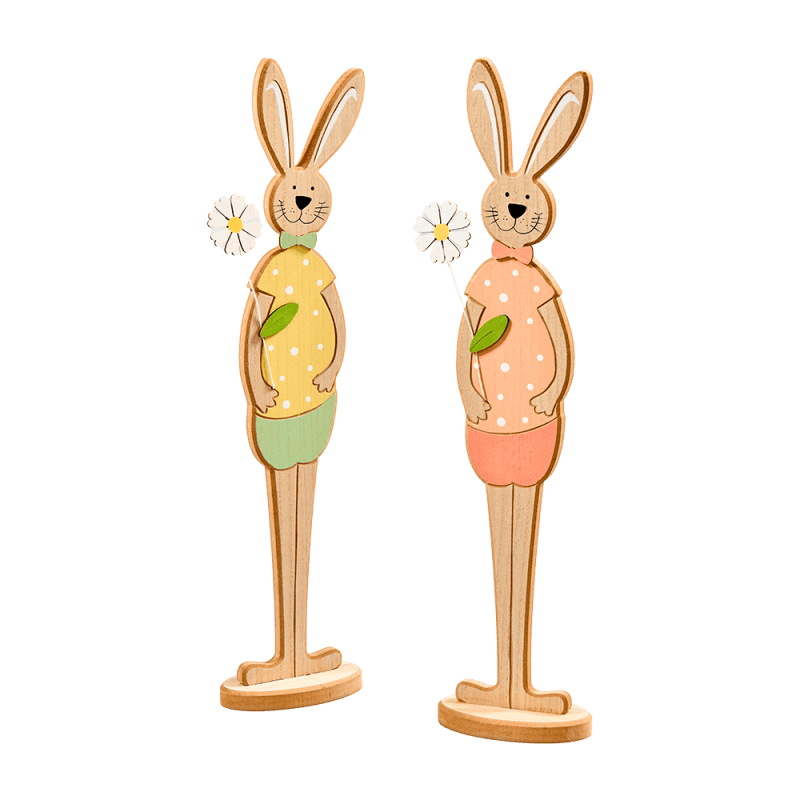 Paquet de 2 lapins en bois 2 tailles (assortiment 2 couleurs) - Abby - Grossiste décoration Paquet de 2 lapins en bois 2 tailles (assortiment 2 couleurs) - Abby - Grossiste décoration
