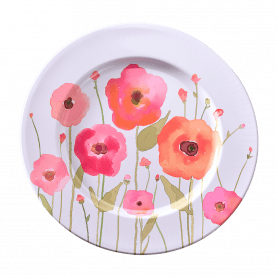 Assiette en métal motif fleurs - Coquelicot - Grossiste décoration