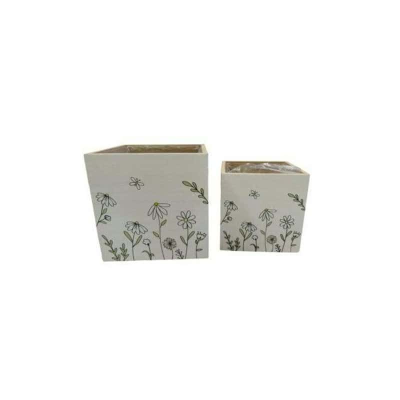 Ensemble de 2 cache-pots en bois - Amboise - Grossiste contenant fleuriste Ensemble de 2 cache-pots en bois - Amboise - Grossiste contenant fleuriste